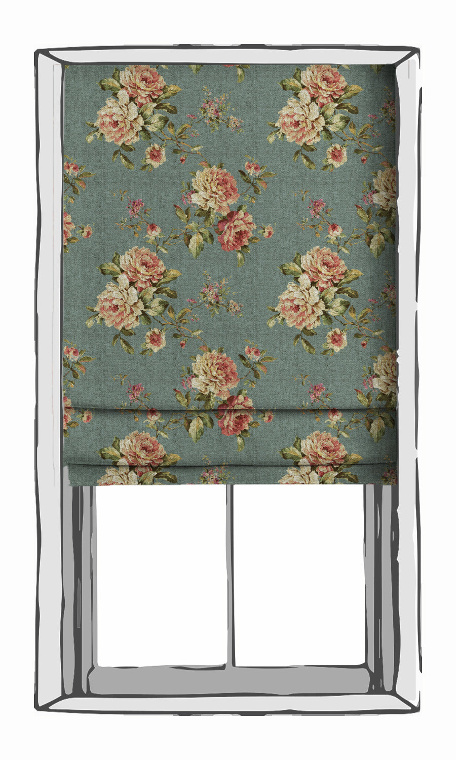 Floral Country Window Treatments Fabric By the Metre (Blue & Pink)