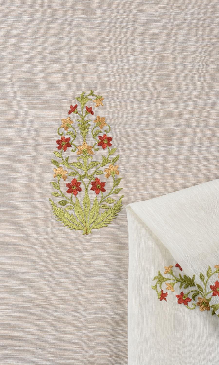 Sheer Floral Paisley Window Treatments Fabric Sample (Cream/ Green/ Red/ Orange)