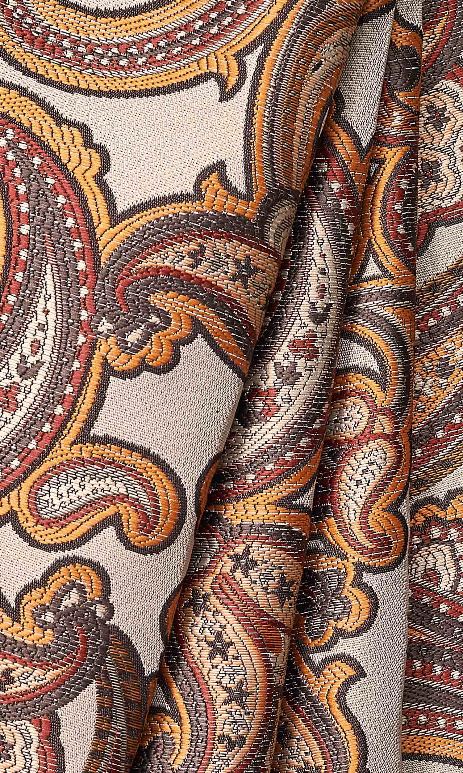 Paisley Window Treatments Fabric By the Metre (Brown/ Russet Red/ Deep Yellow)