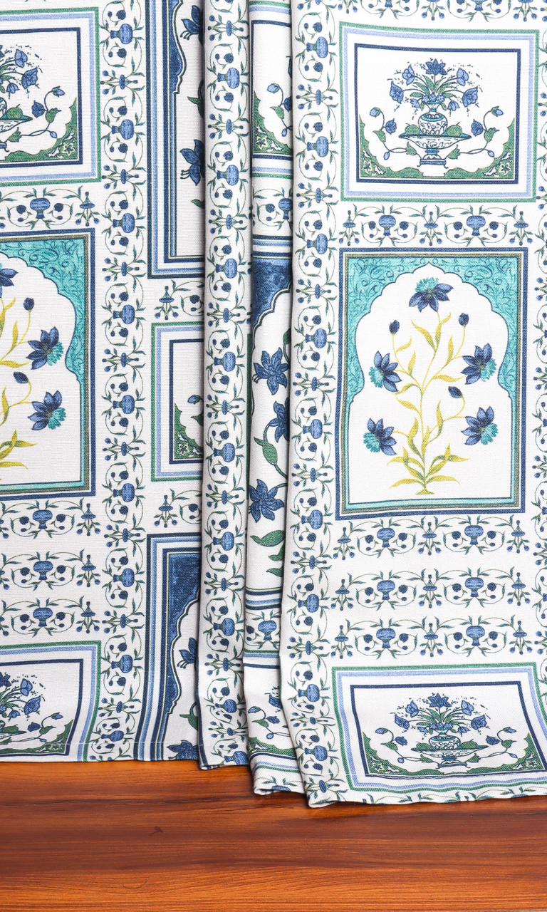 Floral Cotton Home Textile Fabric Material Sample (Blue/ Green)