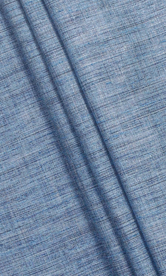 Blue textured faux silk window drapes