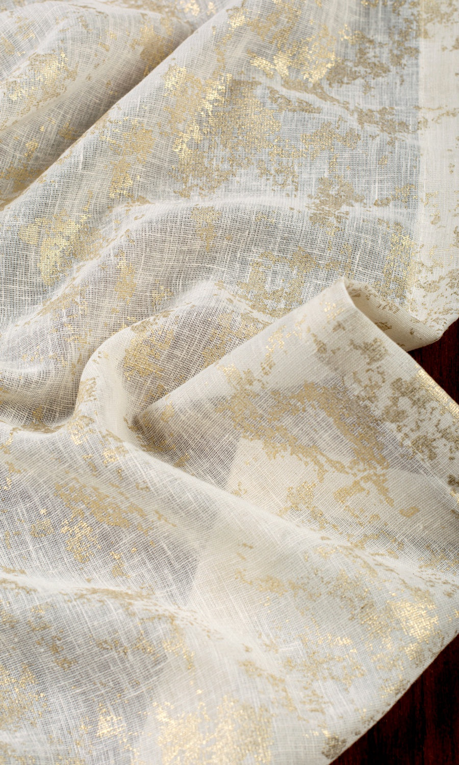 Metallic Print Semi-Sheer Window Treatments Fabric Sample (White/ Golden)