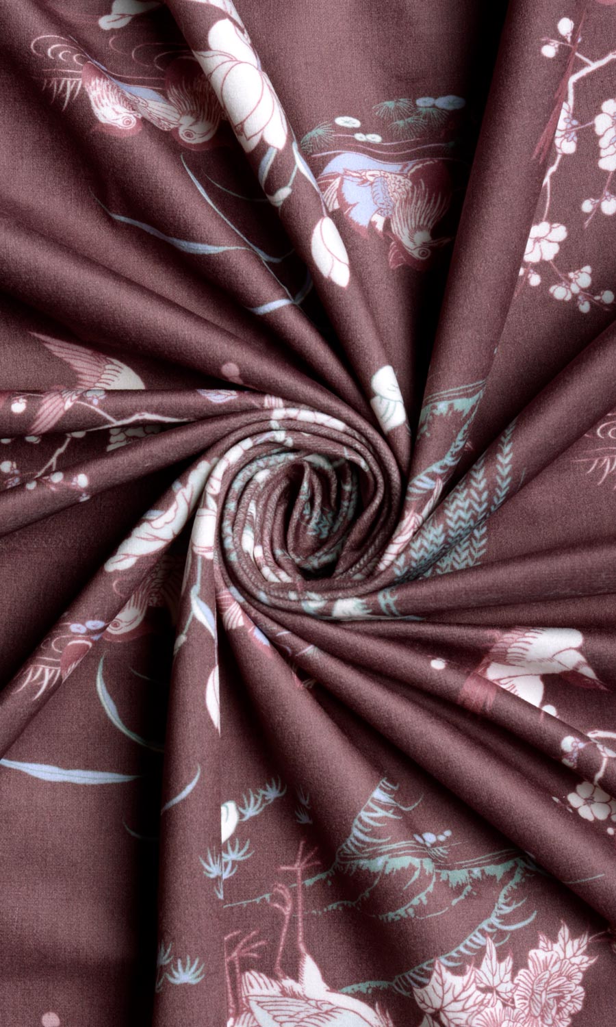 Chinoiserie Toile Velvet Fabric By the Metre for Curtains & Drapes (Burgundy Red)