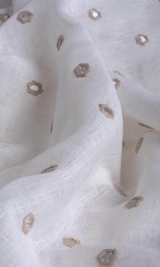 Embroidered Linen Home Décor Fabric Sample (Cream/ Beige)