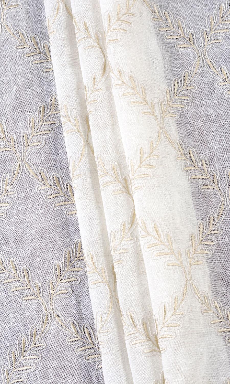 Sheer Floral Embroidered Window Treatments Fabric By the Metre (White/ Beige)
