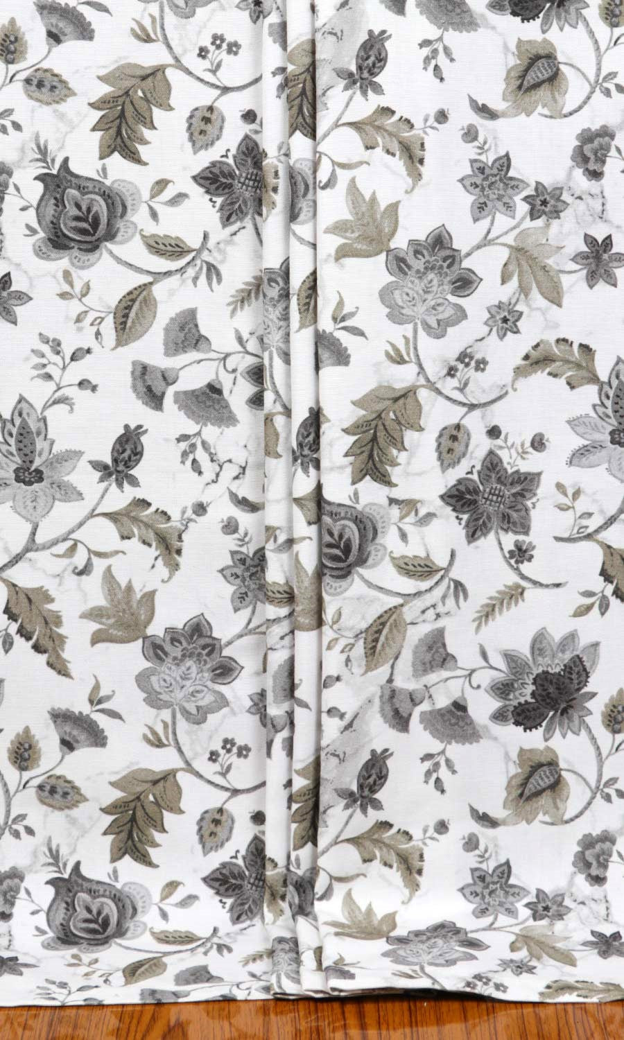 Floral Cotton Window Treatments Fabric Sample (White/ Grey/ Beige)