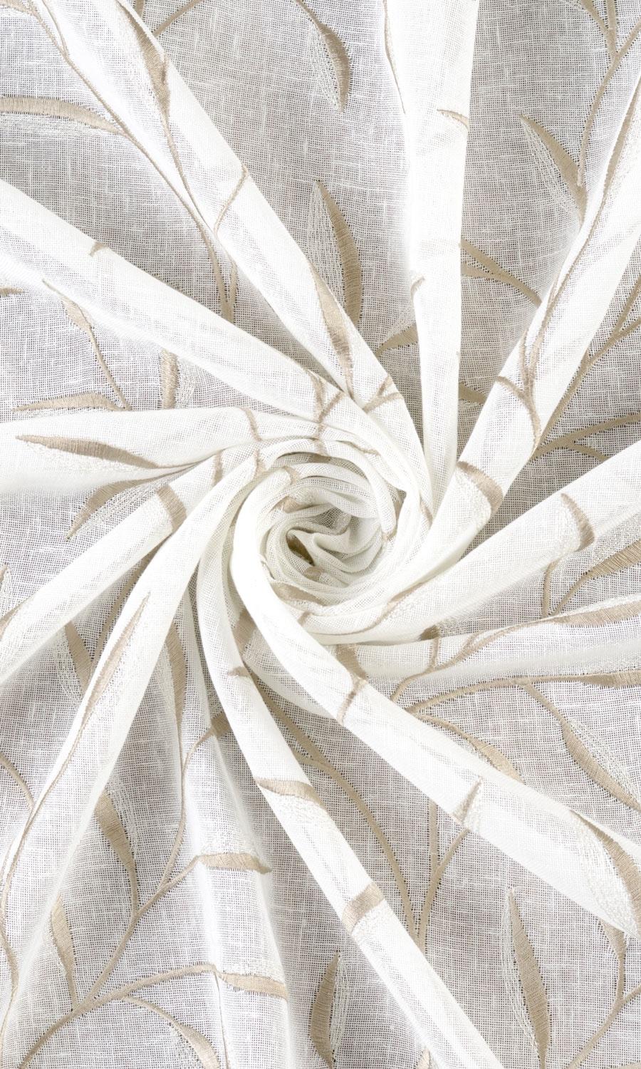 Sheer Floral Embroidered Home Textile Fabric Material By the Metre (White/ Brown)