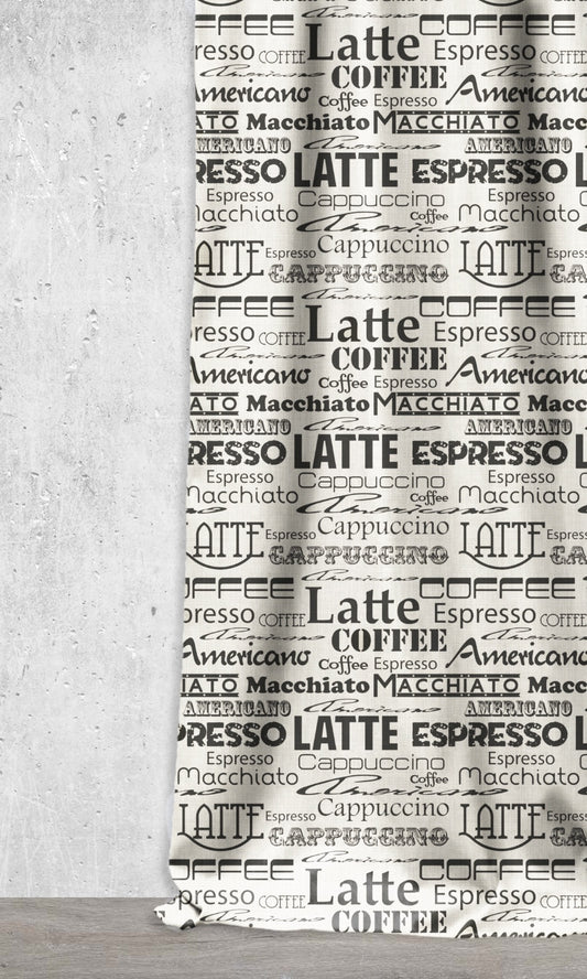 Coffee Themed Home Décor Fabric Sample (Black/ Milky White)