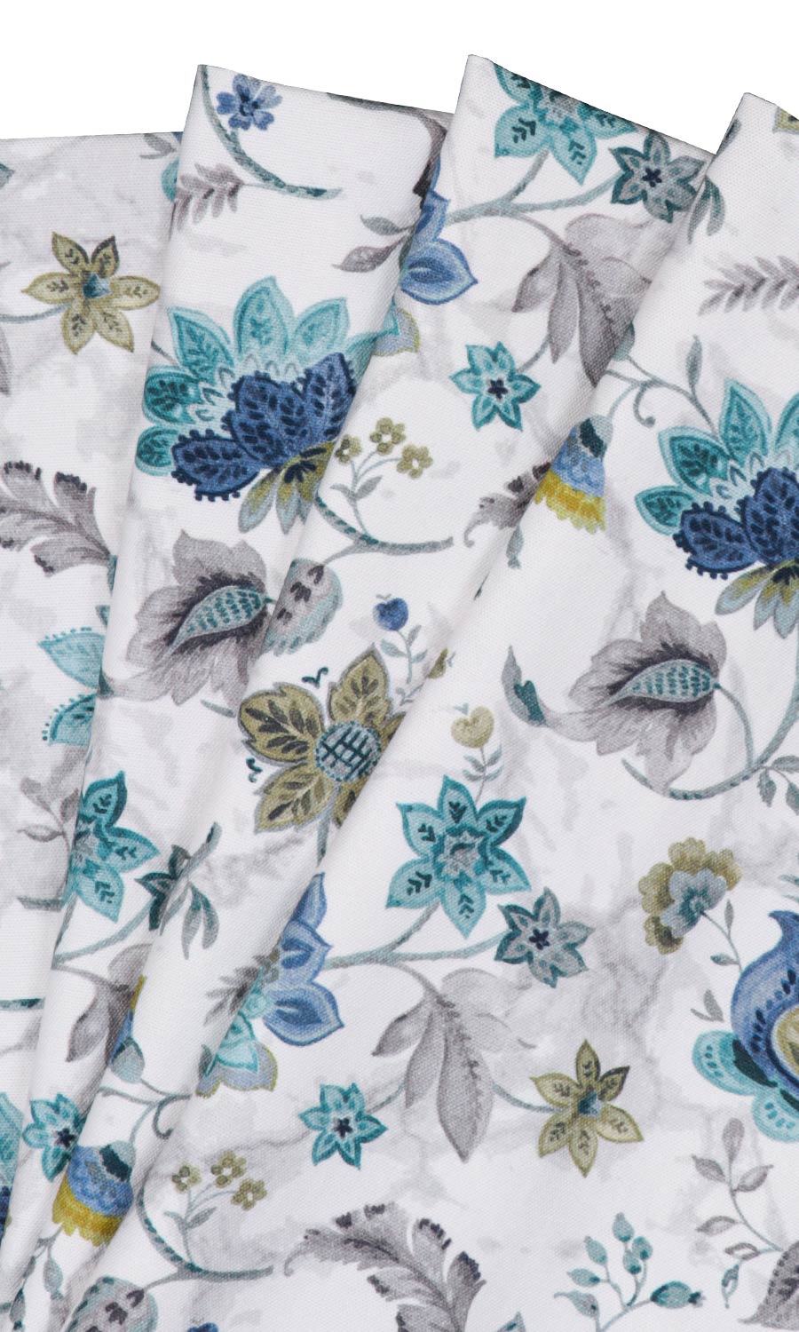 Floral Cotton Fabric Material By the Metre (Grey/ Blue)