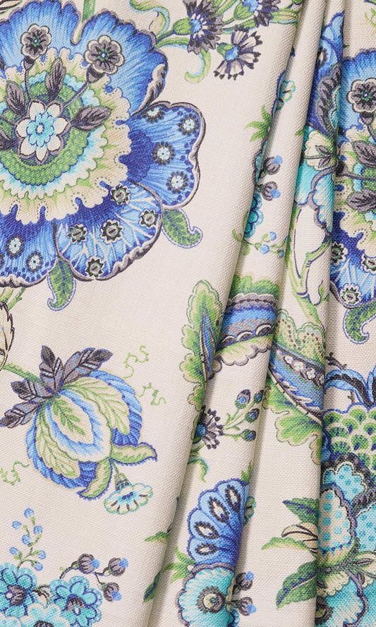 Turquoise/Ultramarine Blue Nature Print Custom Curtains