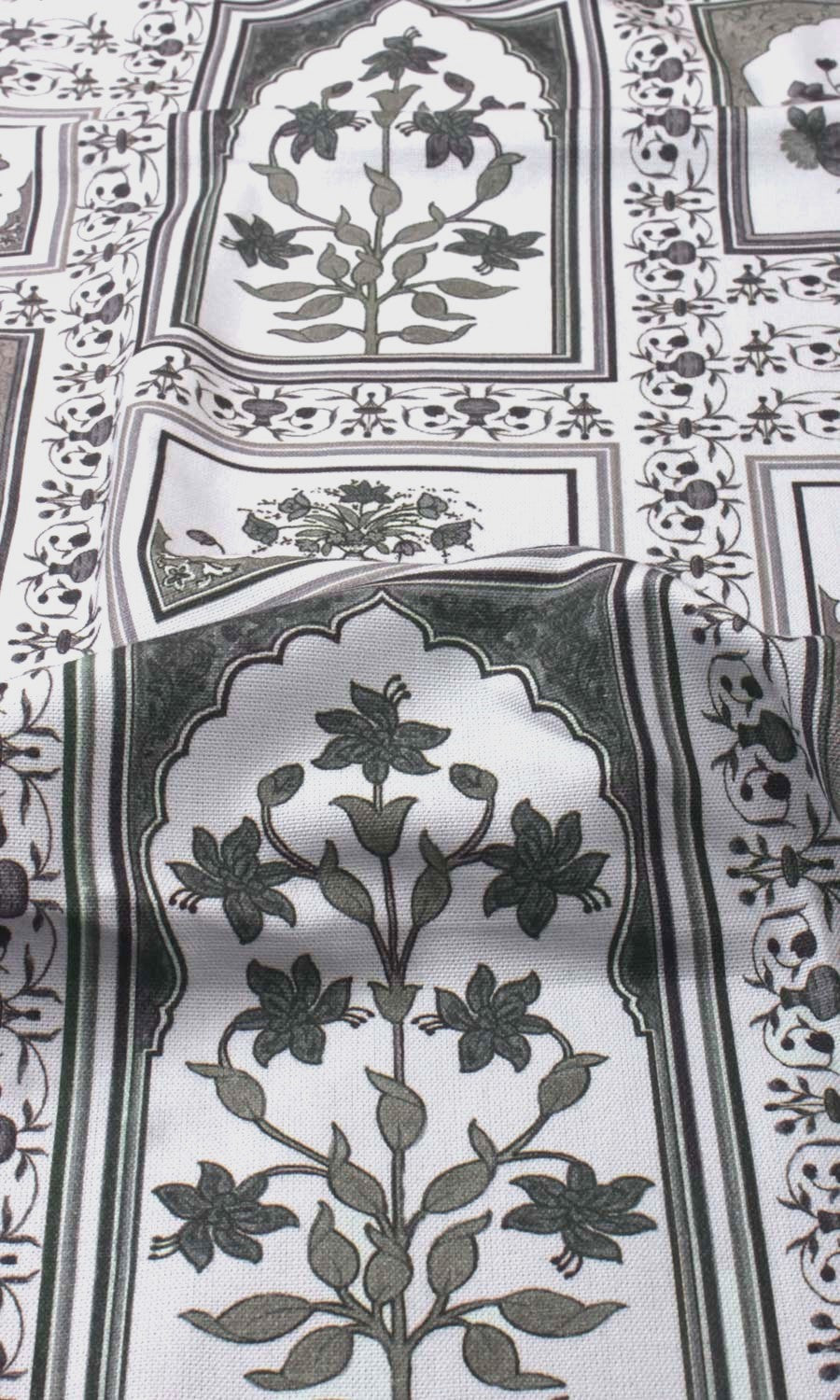 Floral Cotton Fabric Sample for Curtains & Drapes (White/ Grey)