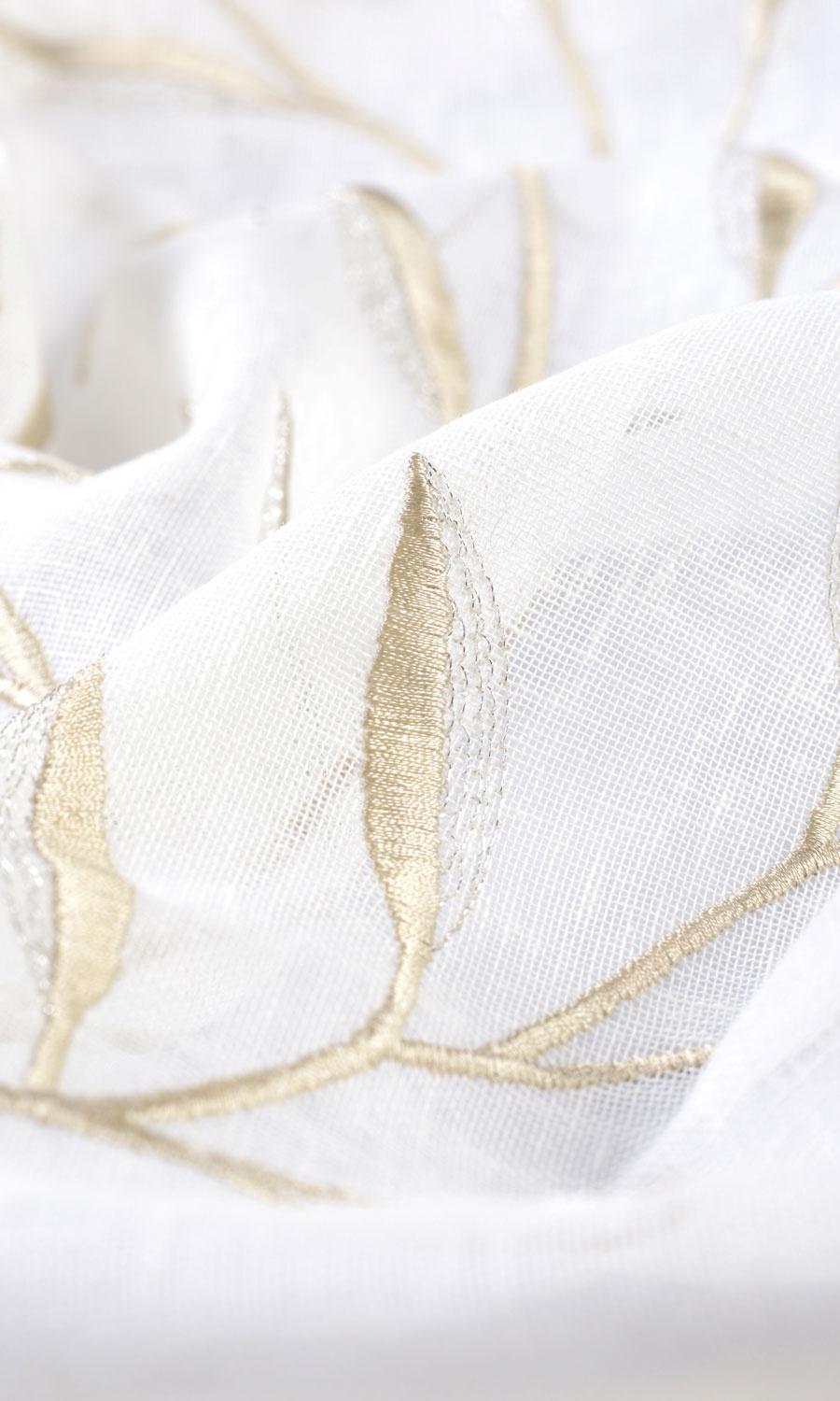 Sheer Floral Embroidered Fabric By the Metre for Curtains & Drapes (White/ Beige)
