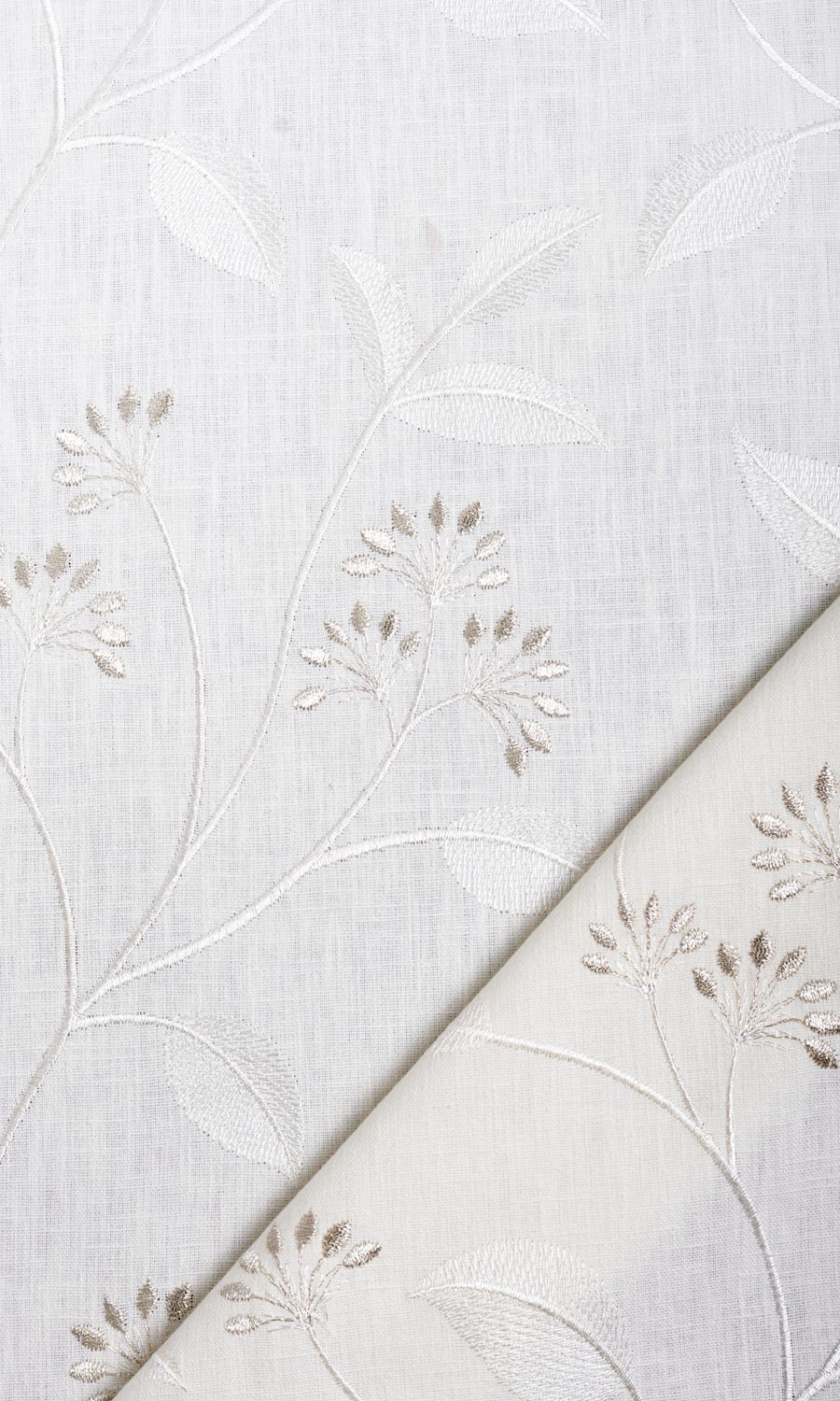 Floral Embroidery Home Textile Fabric Material By the Metre (White/ Cream)