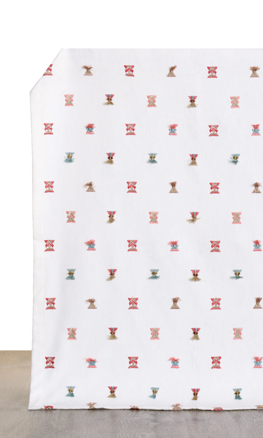 Embroidered Fabric Sample for Curtains & Drapes (Red/ Pink/ Blue/ White)