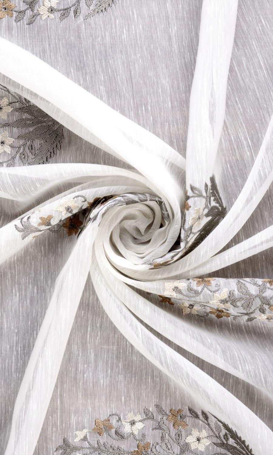 Floral Sheer Home Textile Fabric Material By the Metre (White/ Grey/ Brown)