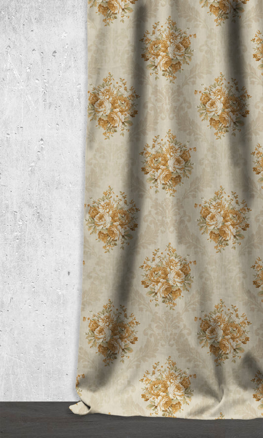 Dimout Floral Drapes (Yellow/ Ivory/ Beige)