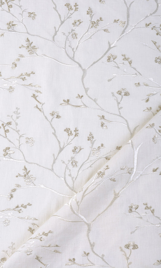 Floral Vine Patterned Drapes (Pure White/ Gray)