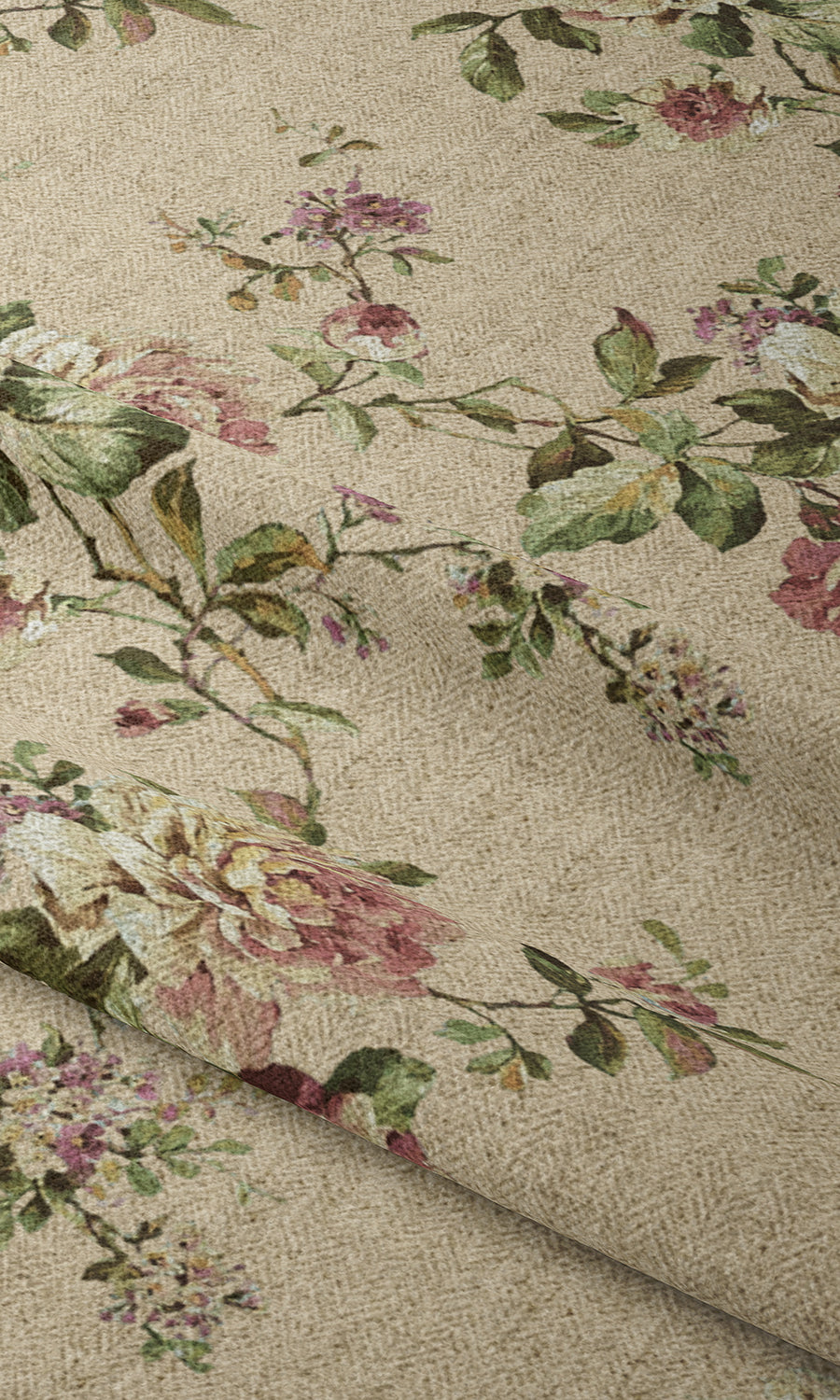 Floral Free Fabric Material Sample (Ochre/ Green/ Red)