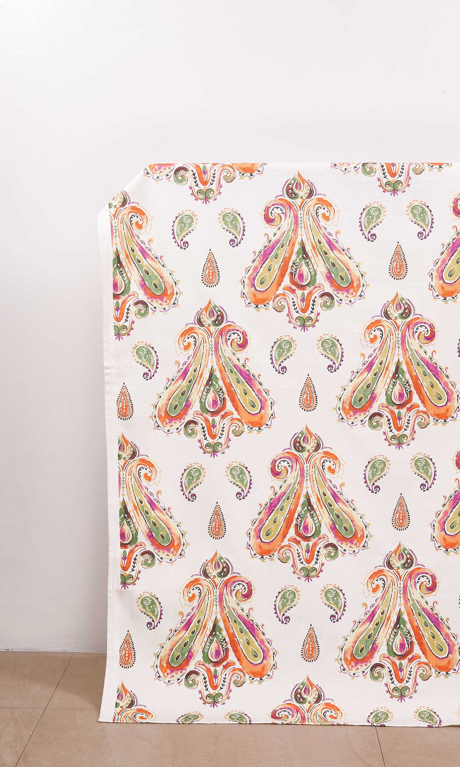 Paisley Print Window Treatments Fabric By the Metre (Green/ Orange)