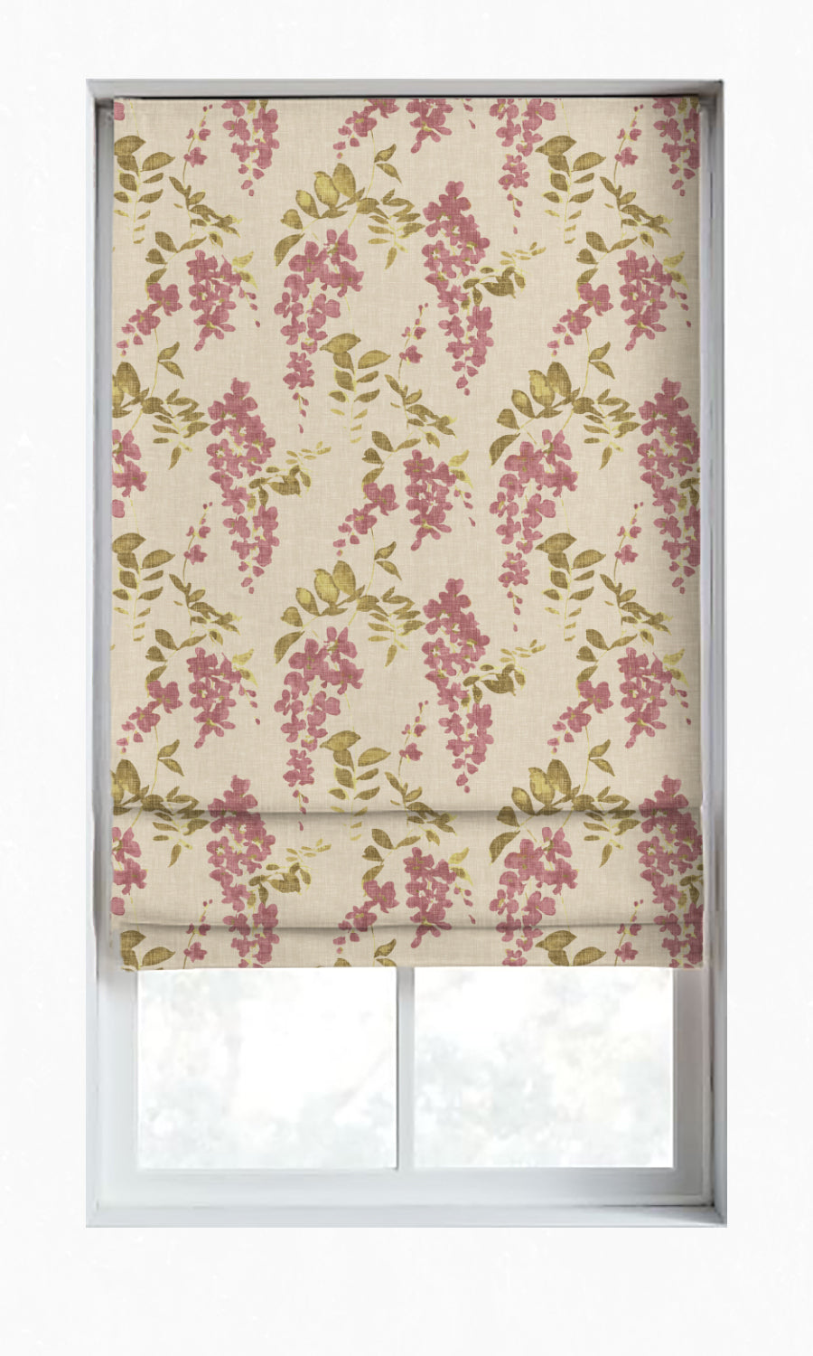 Dimout Floral Window Treatments Fabric Sample (Pink/ Cream)