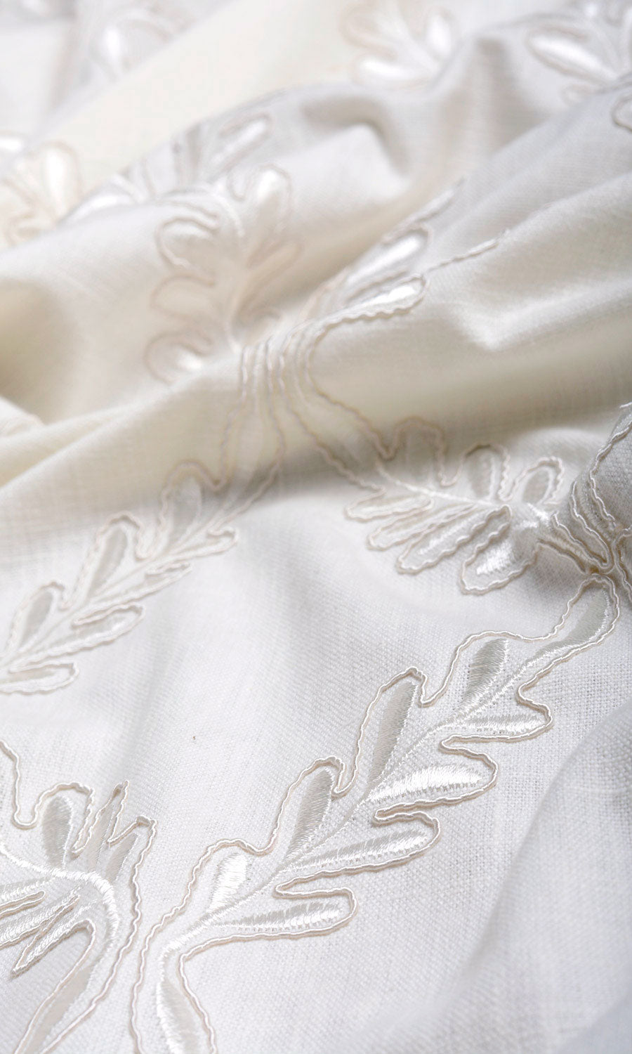 Poly-Linen Embroidered Home Textile Fabric Material By the Metre (White/ Cream)