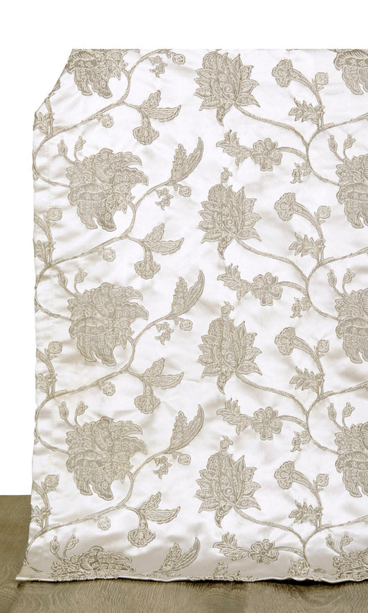 White / Beige / Green Semi Sheer Floral Custom Curtains