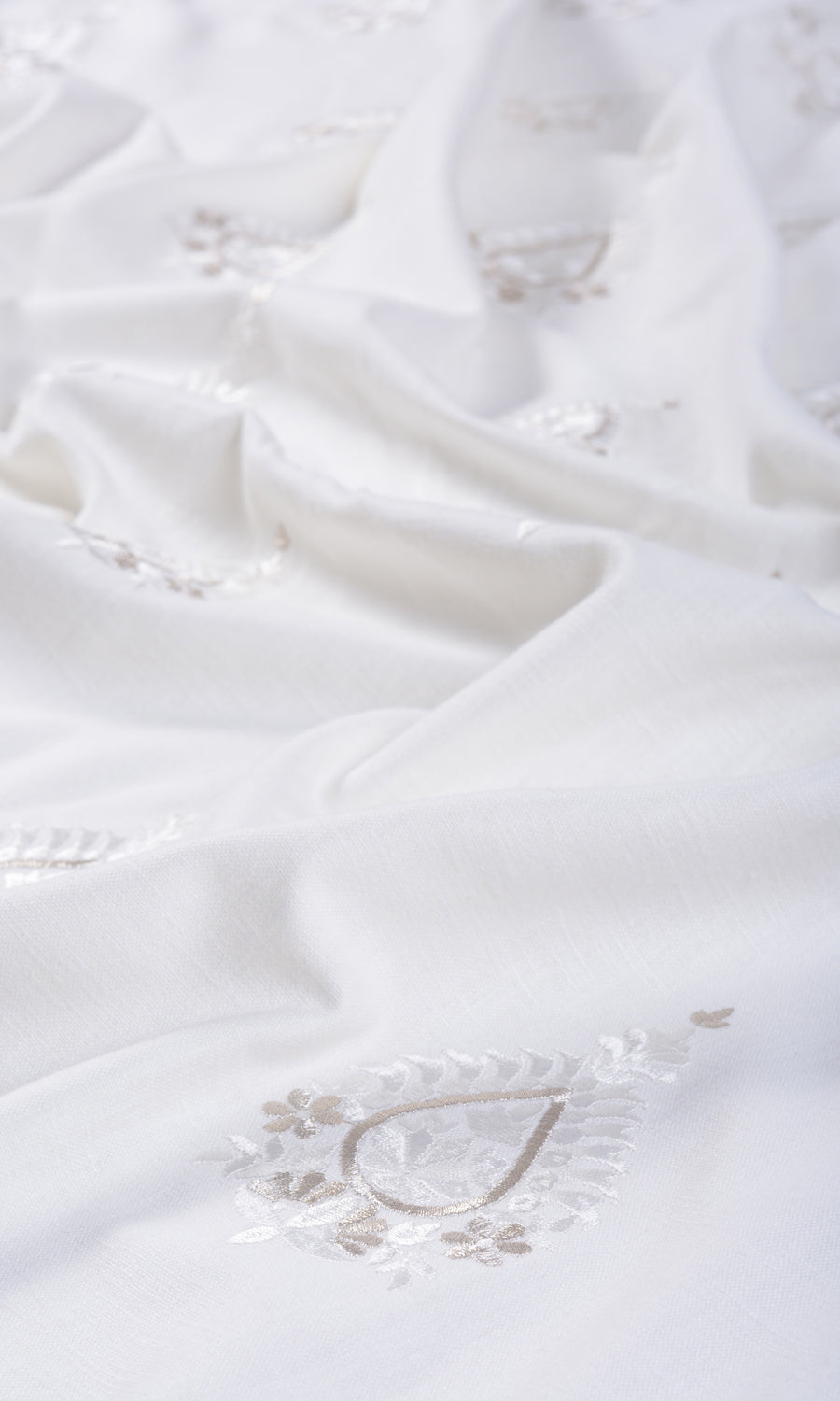 Embroidery Fabric By the Metre for Curtains & Drapes (Pure White/ Pale Gray)