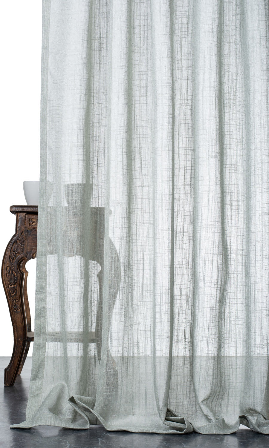 Textured Sheer Home Textile Fabric Material Sample (Ice Grey-Blue)