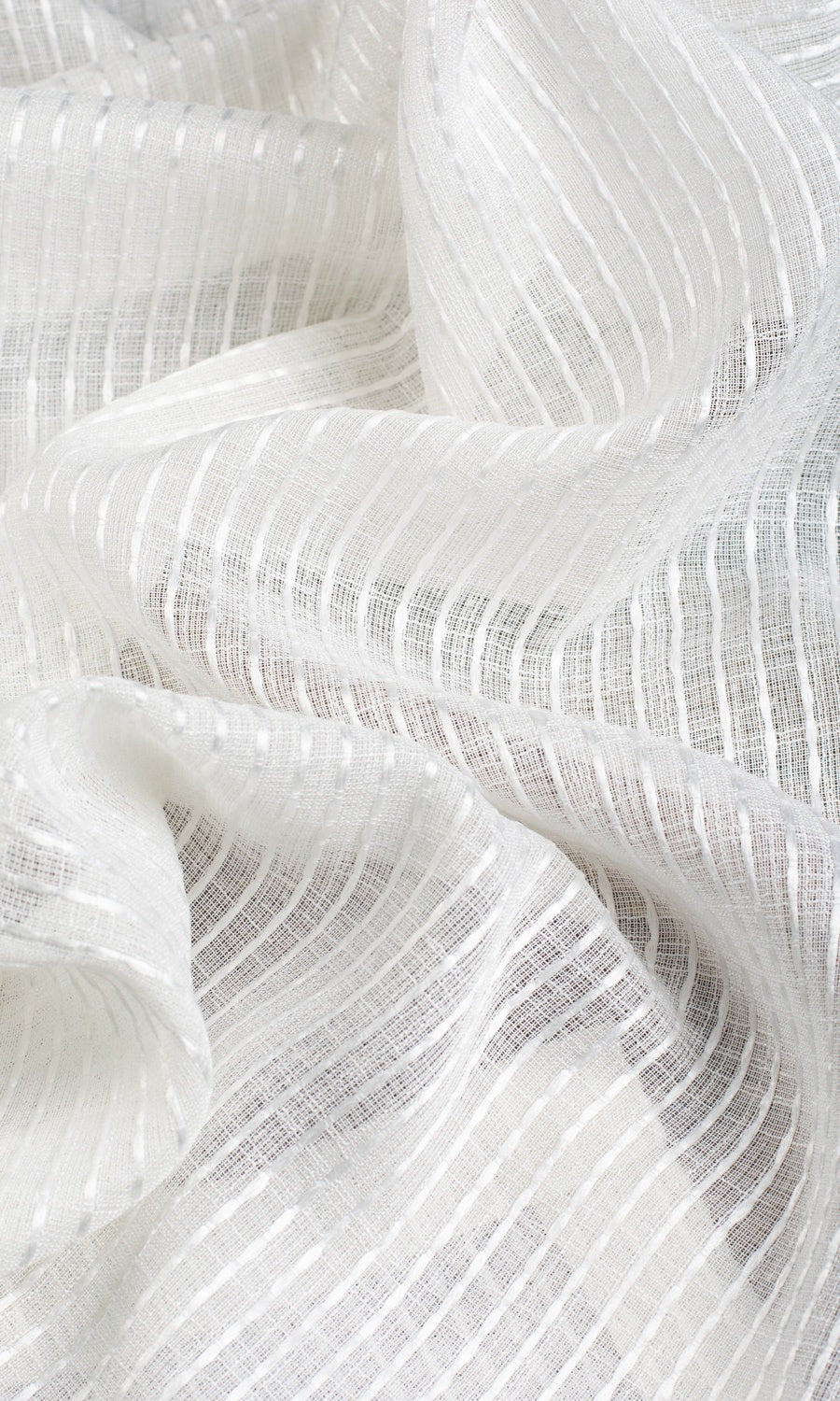 Embroidered Striped Sheer Fabric Sample for Curtains & Drapes (White)