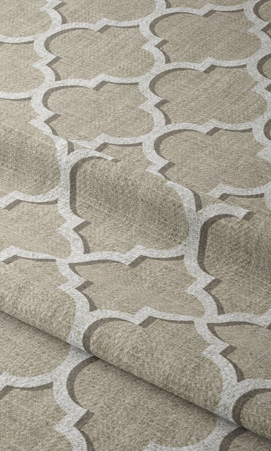 Trellis Tile Print Window Treatments Fabric Sample (Beige/ White)