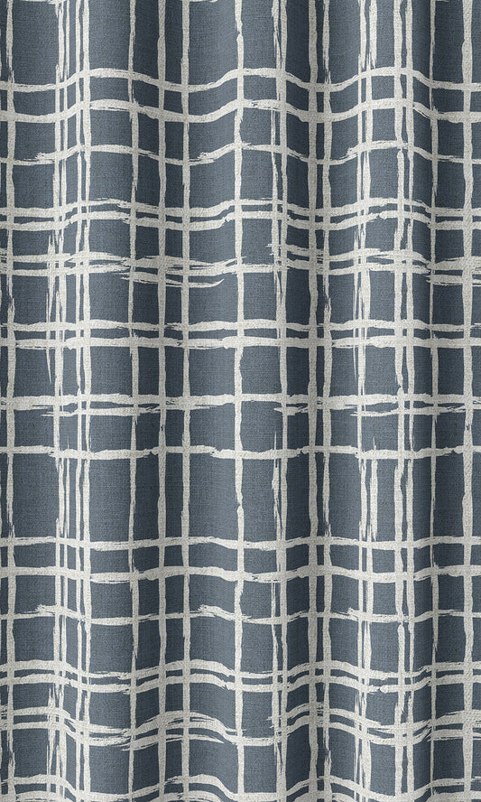 Abstract Patterned Drapes (Petrol Blue/ White)