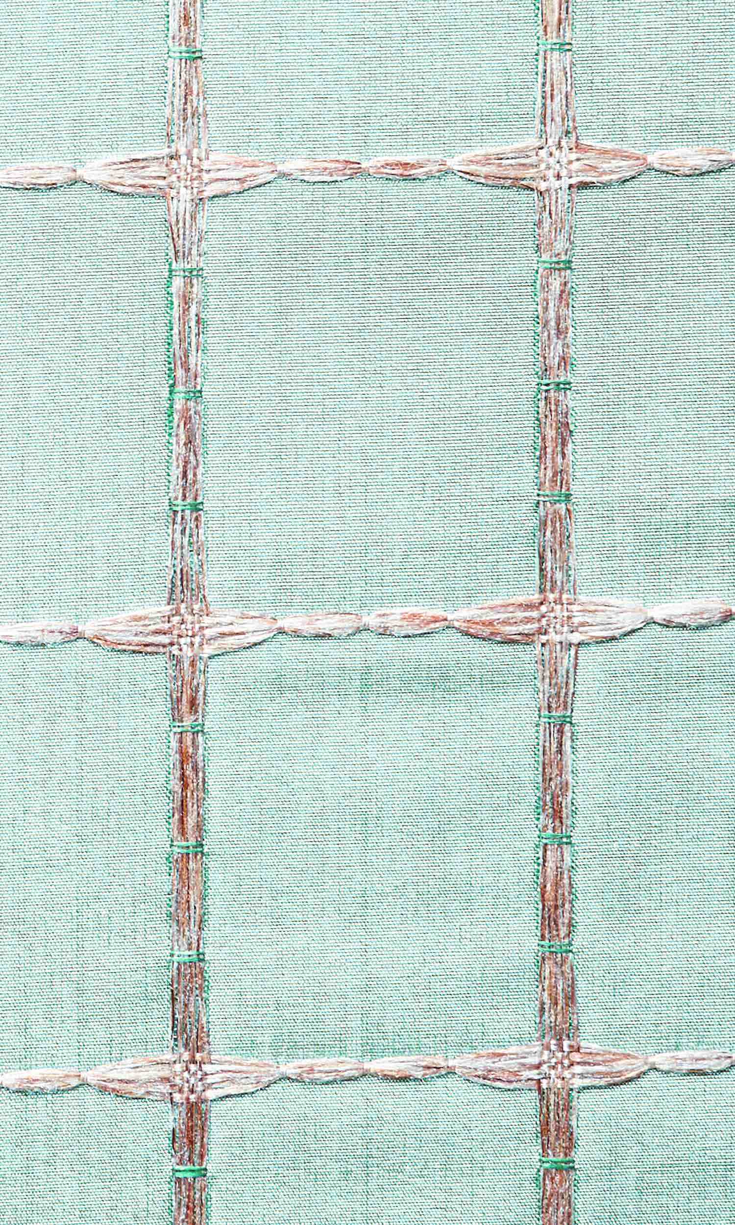 Embroidered Check Home Textile Fabric Material By the Metre (Blue and Gold)