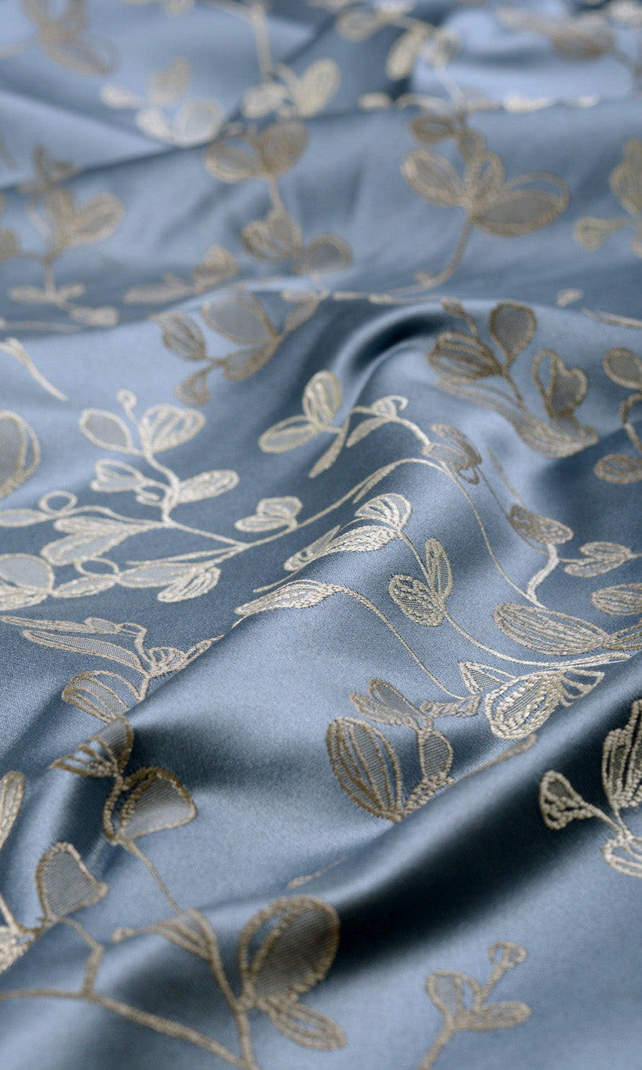 Floral Fabric By the Metre for Curtains & Drapes (Navy Blue/ Ivory-Beige)