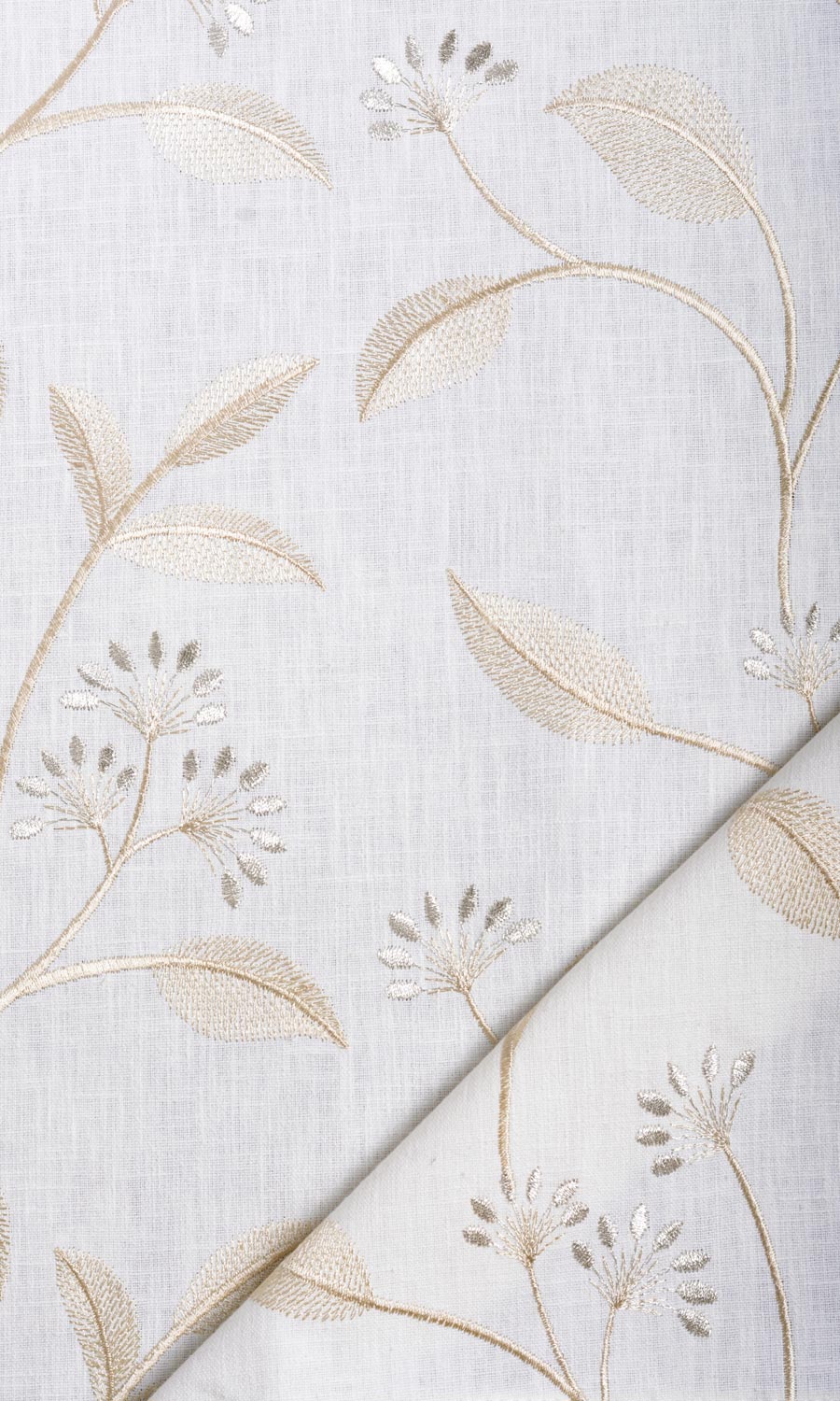 Floral Embroidery Fabric Material By the Metre (White/ Cream)
