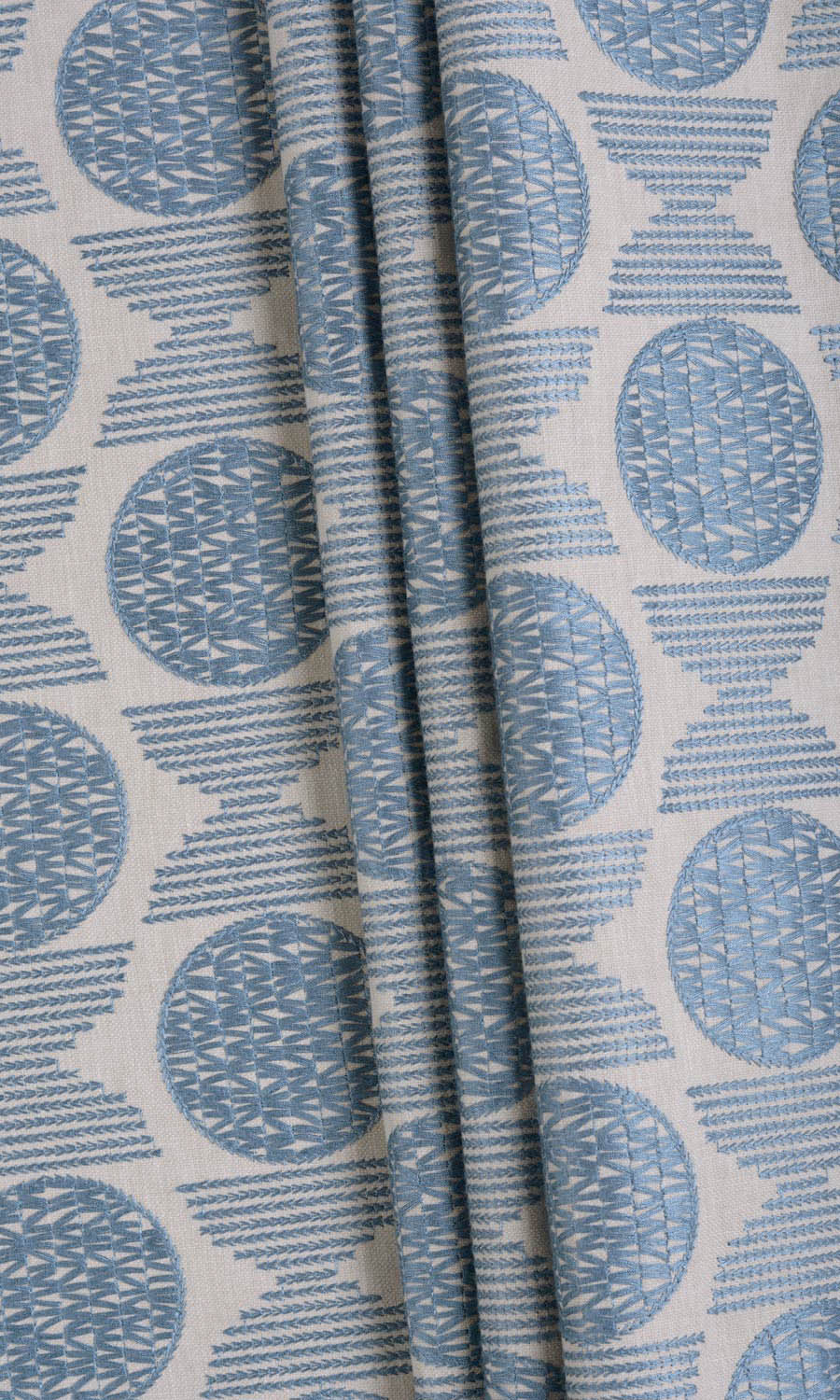Embroidered Cotton Fabric Material By the Metre (Beige/ Steel Blue)