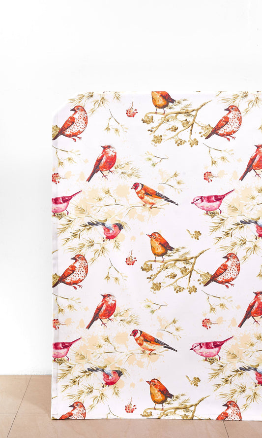Bird-Print Cotton Drapes (Orange/ Pink/ White)