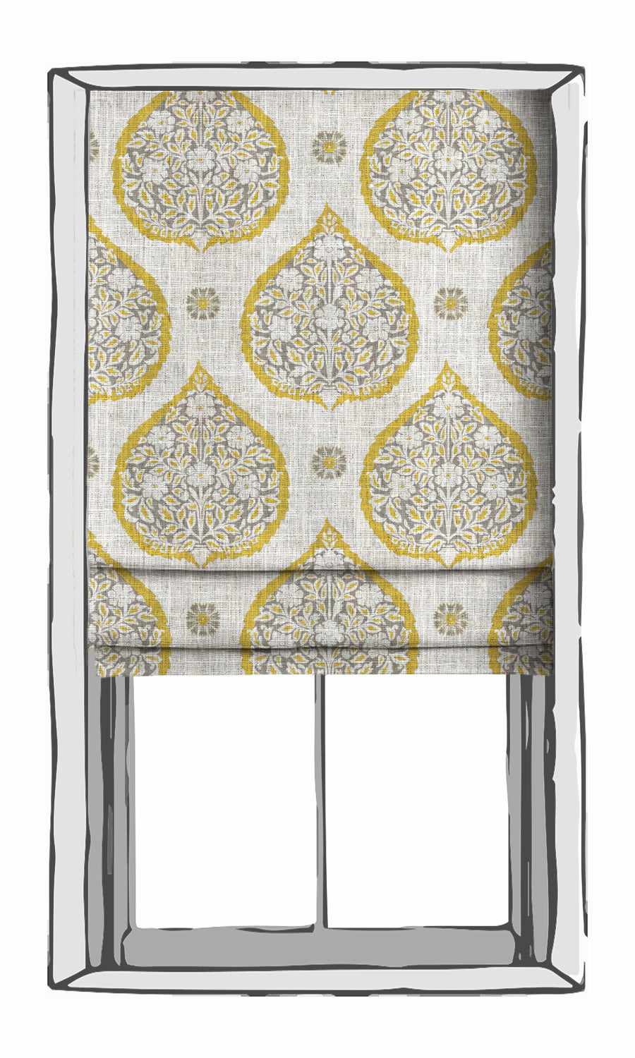 Paisley Window Treatments Fabric By the Metre (Yellow/ Gray)