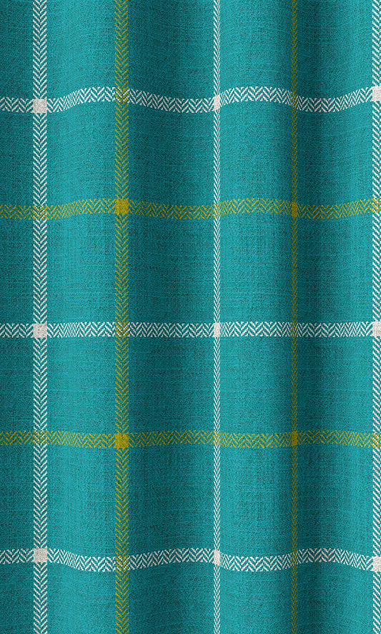 Modern Check Print Drapery (Turquoise Blue)