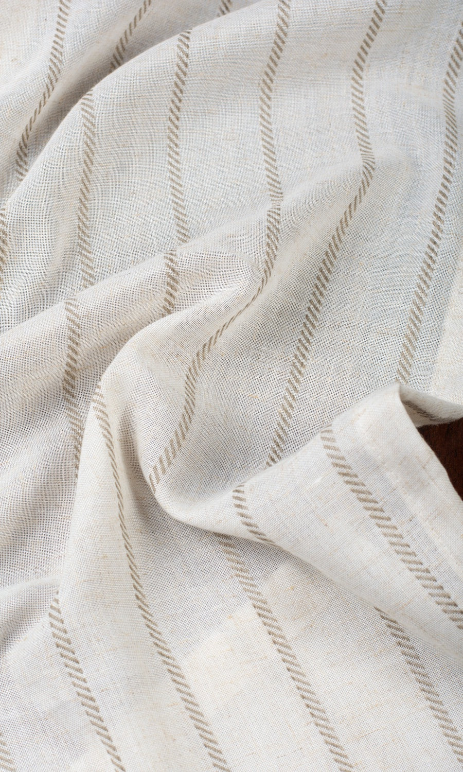 Striped Sheer Fabric By the Metre for Curtains & Drapes (Cream/ Brown)