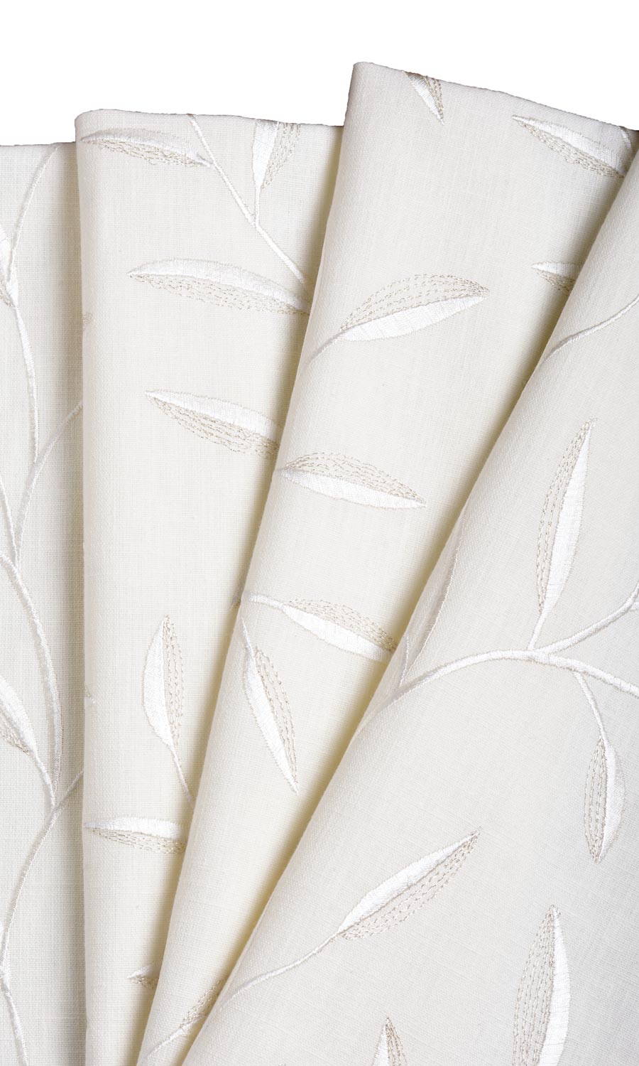Floral Embroidery Fabric By the Metre for Curtains & Drapes (White/ Cream)