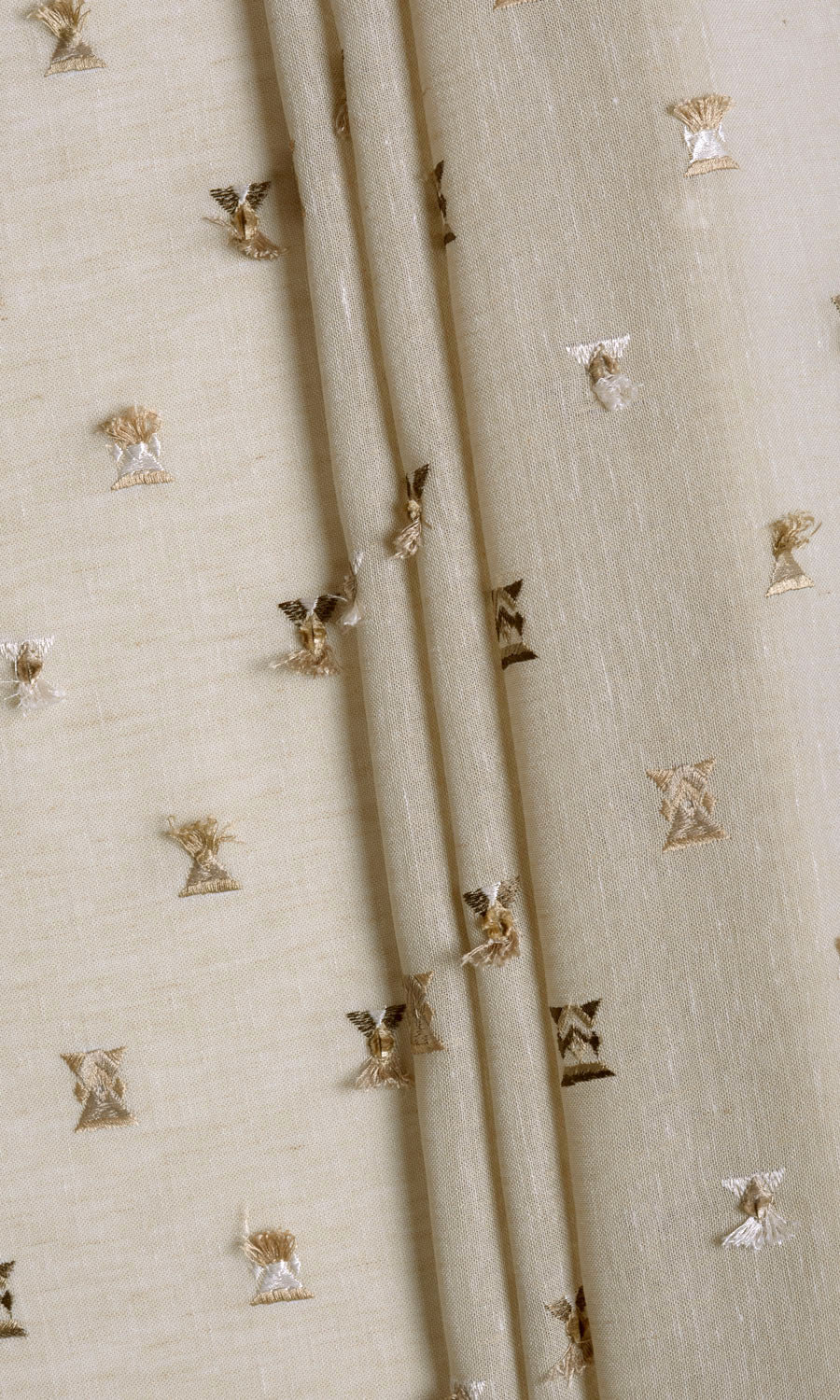 Embroidered Semi-Sheer Free Fabric Material Sample (Beige/ Brown)