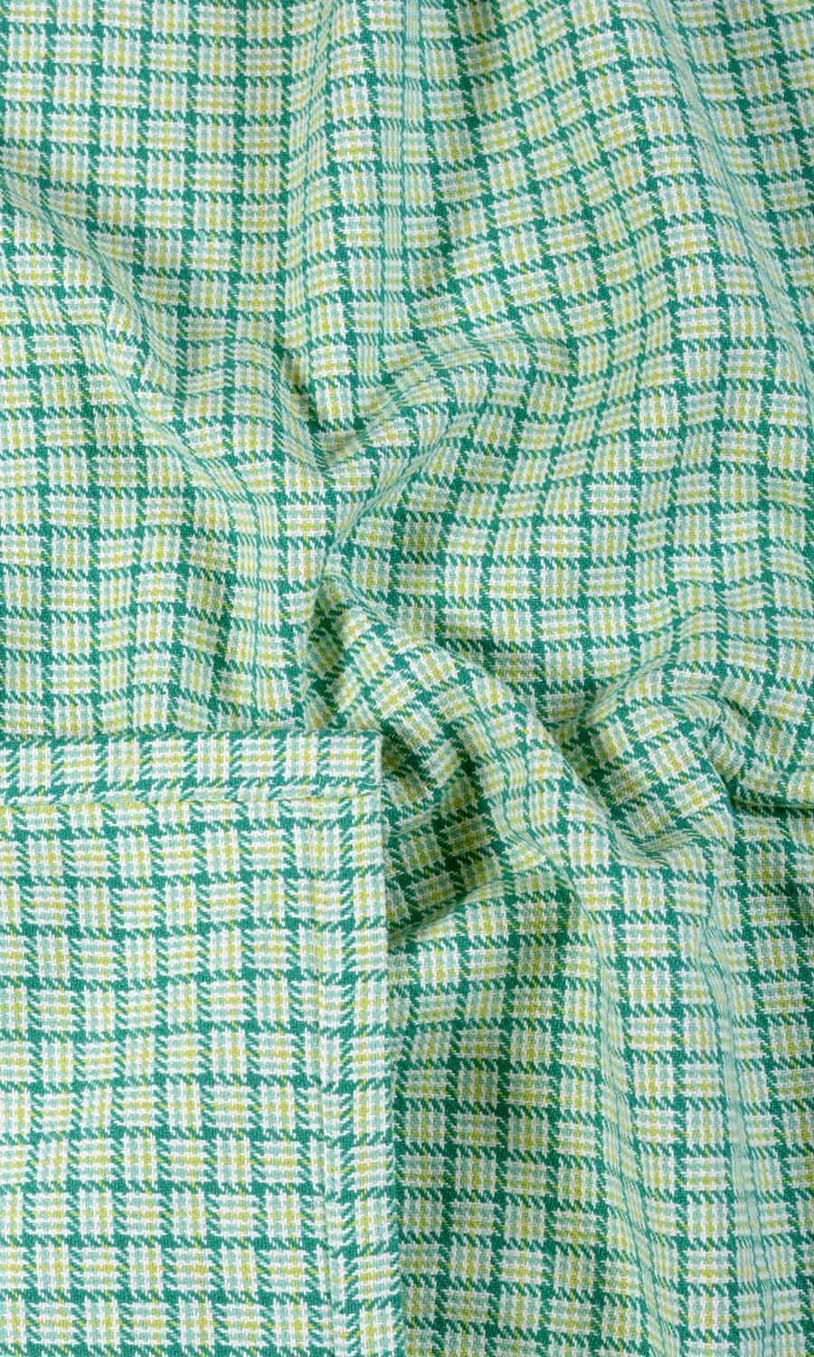 Basketweave Cotton Fabric By the Metre for Curtains & Drapes (Green/ Blue)