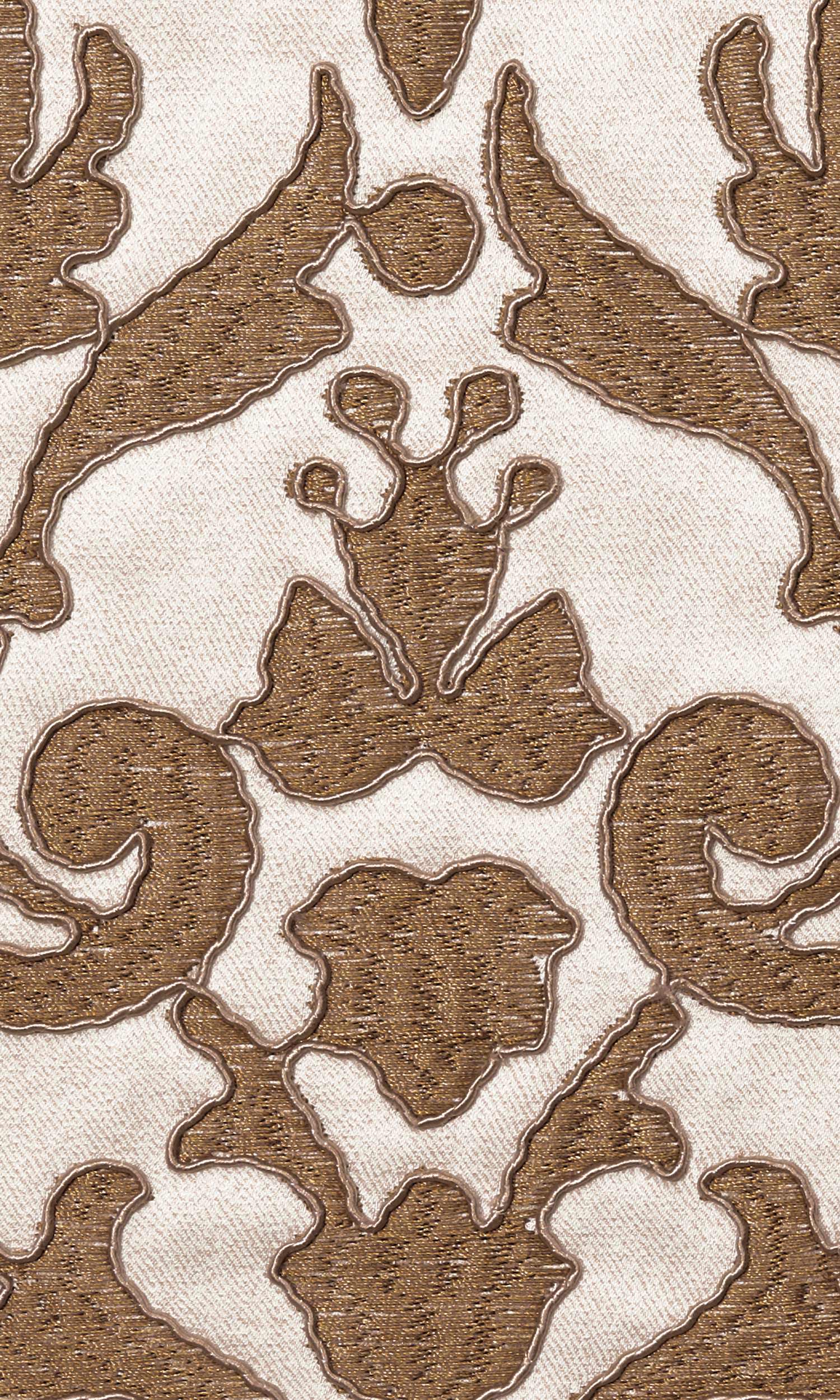 Damask Home Textile Fabric Material Sample (White/ Brown)