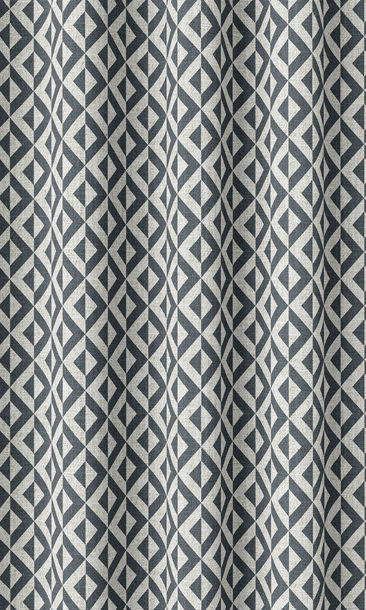 Geometric Print Curtains (Petrol Blue/ White)