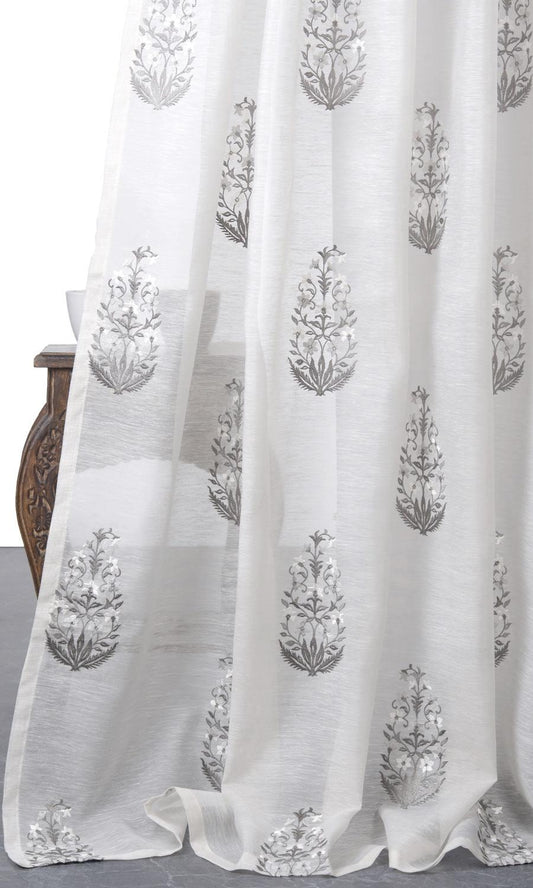 White/ grey floral embroidered sheer panels