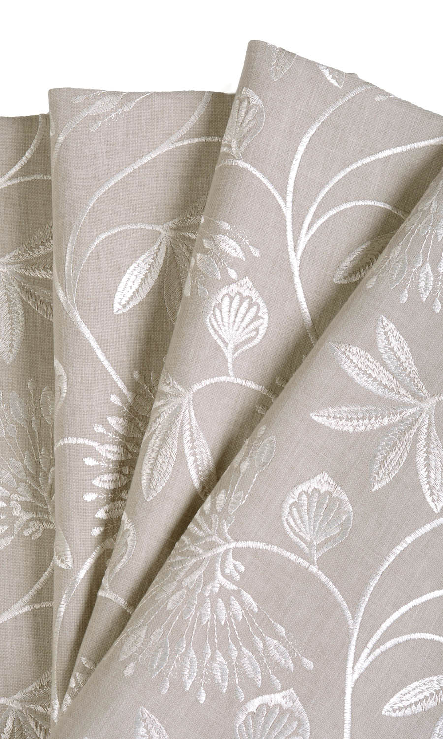 Floral Embroidered Poly-Cotton Home Textile Fabric Material Sample (Beige)