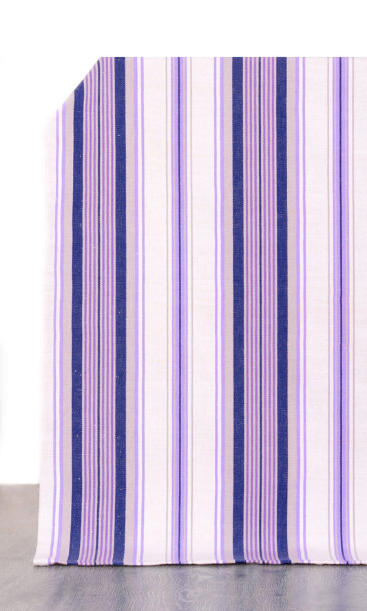 Striped Cotton Home Décor Fabric By the Metre (Violet/ White)
