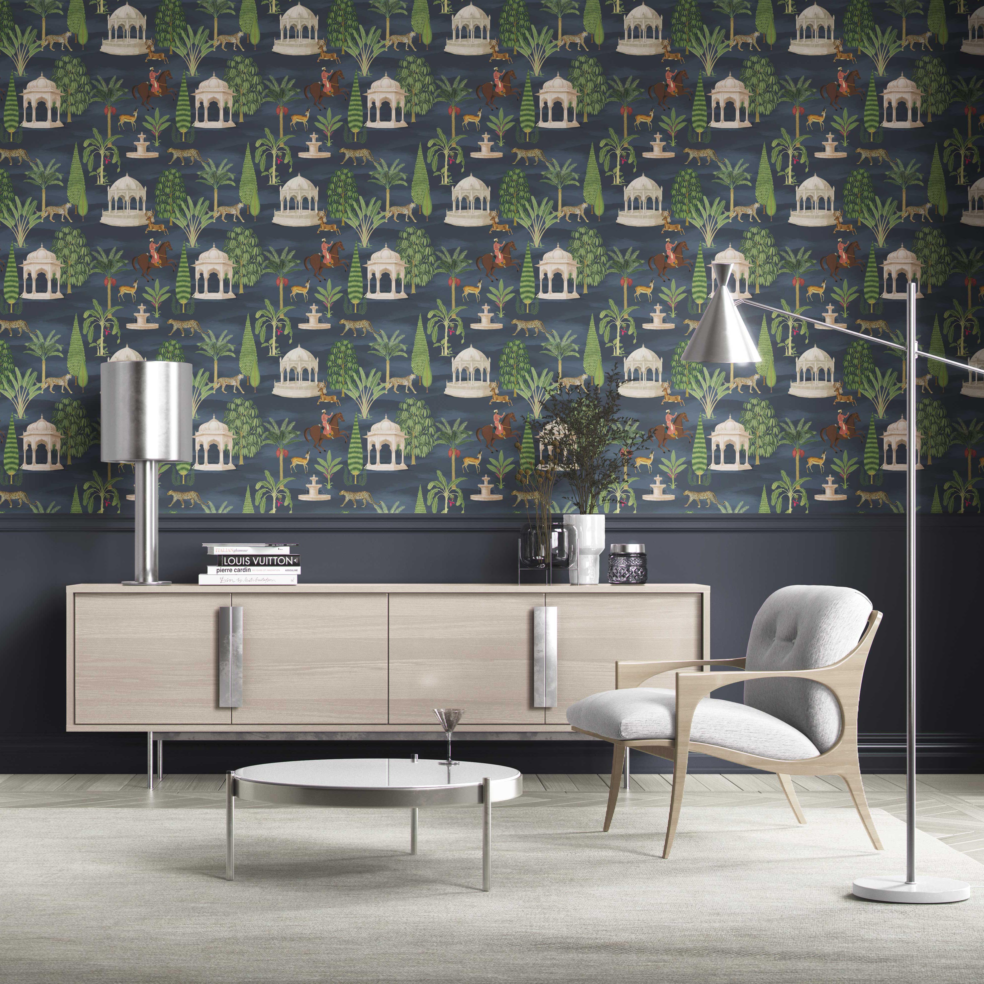 Vintage Heritage/ Ethnic Chinoiserie Traditional Wallpaper (Navy Blue/ Green/ White/ Brown/ Red)