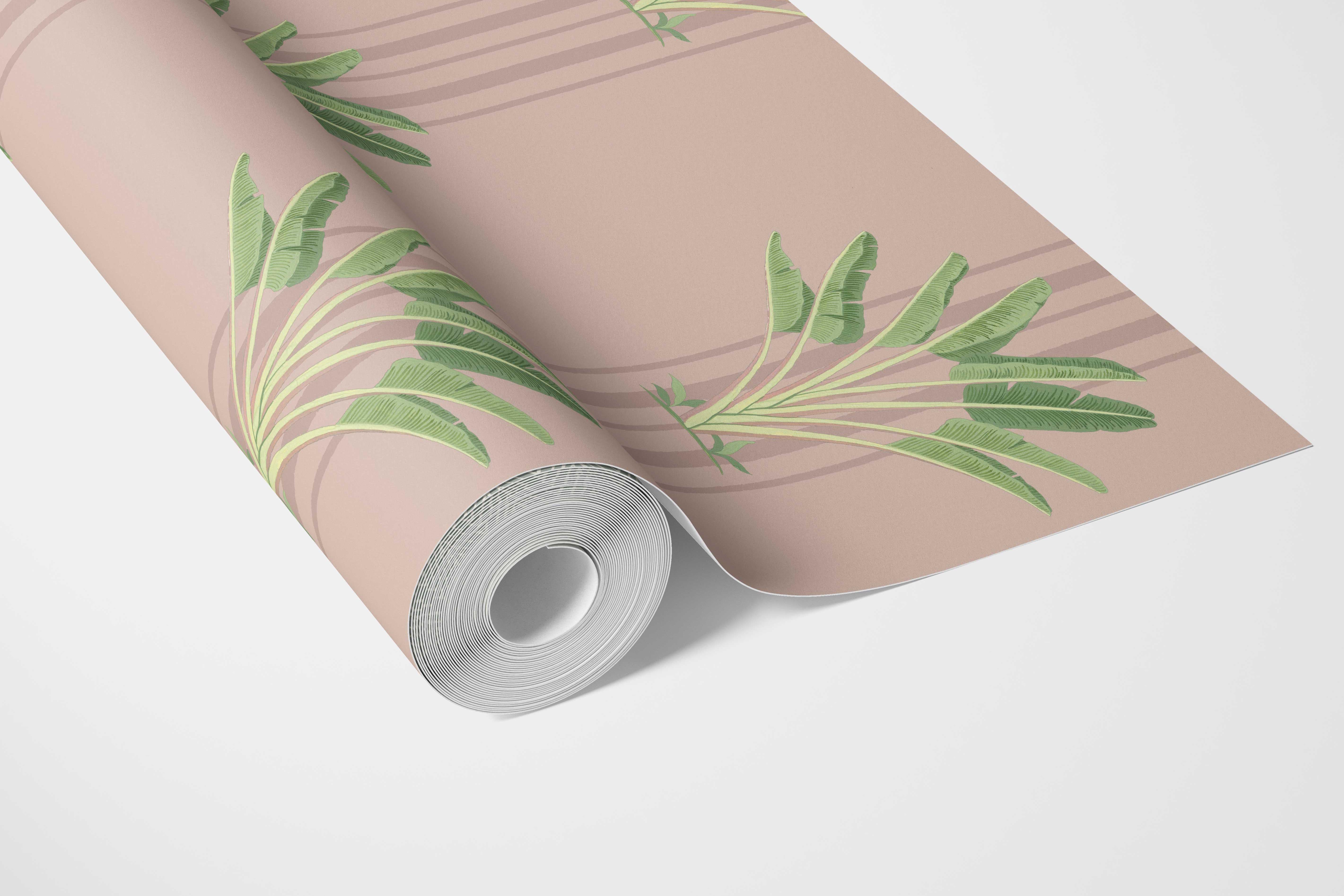Botanical/ Floral Block Print Bathroom Wallpaper Sample (Pink/ Green)