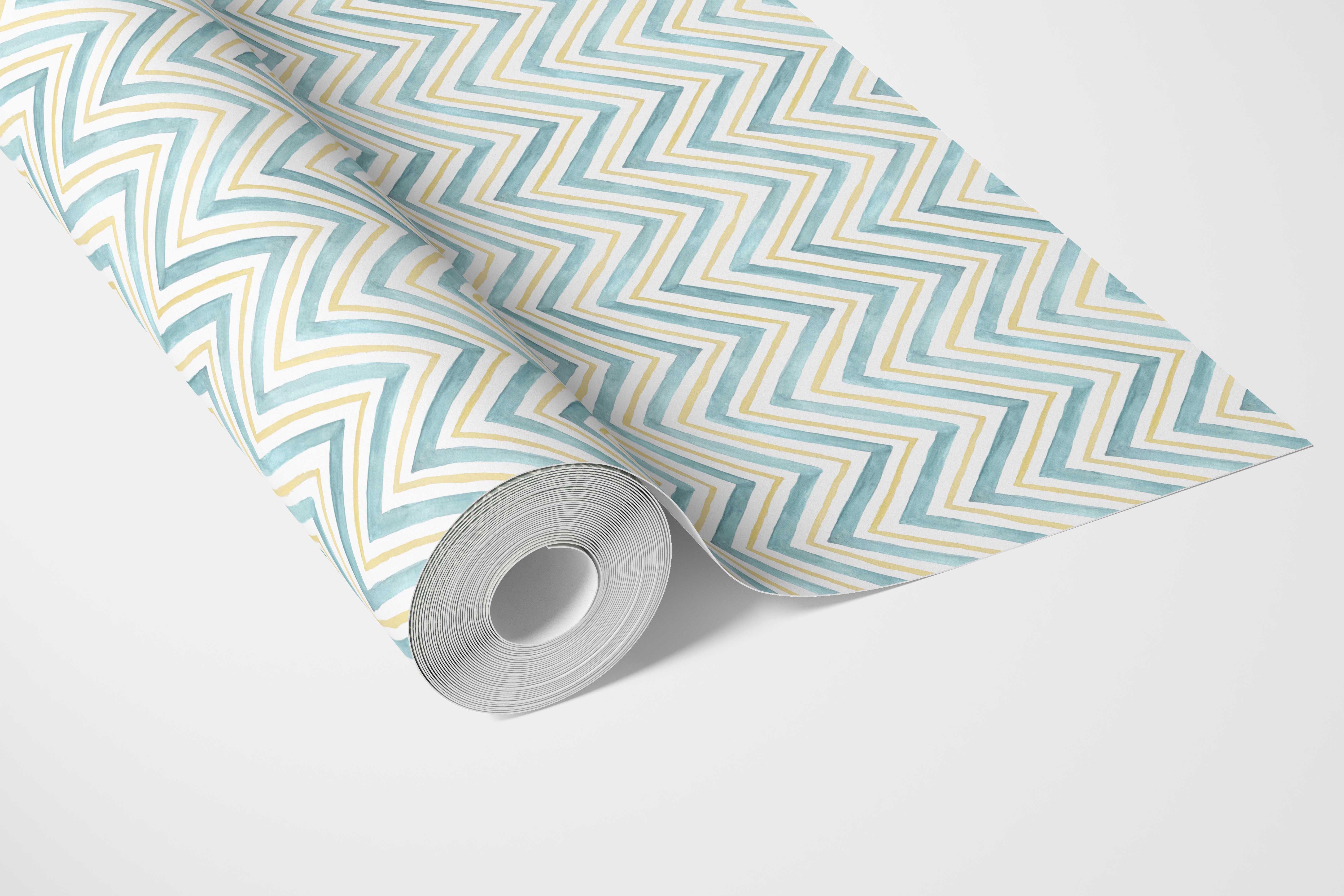 Geometric Zigzag/ Chevron Kitchen Wallpaper Sample (Blue/ Yellow)